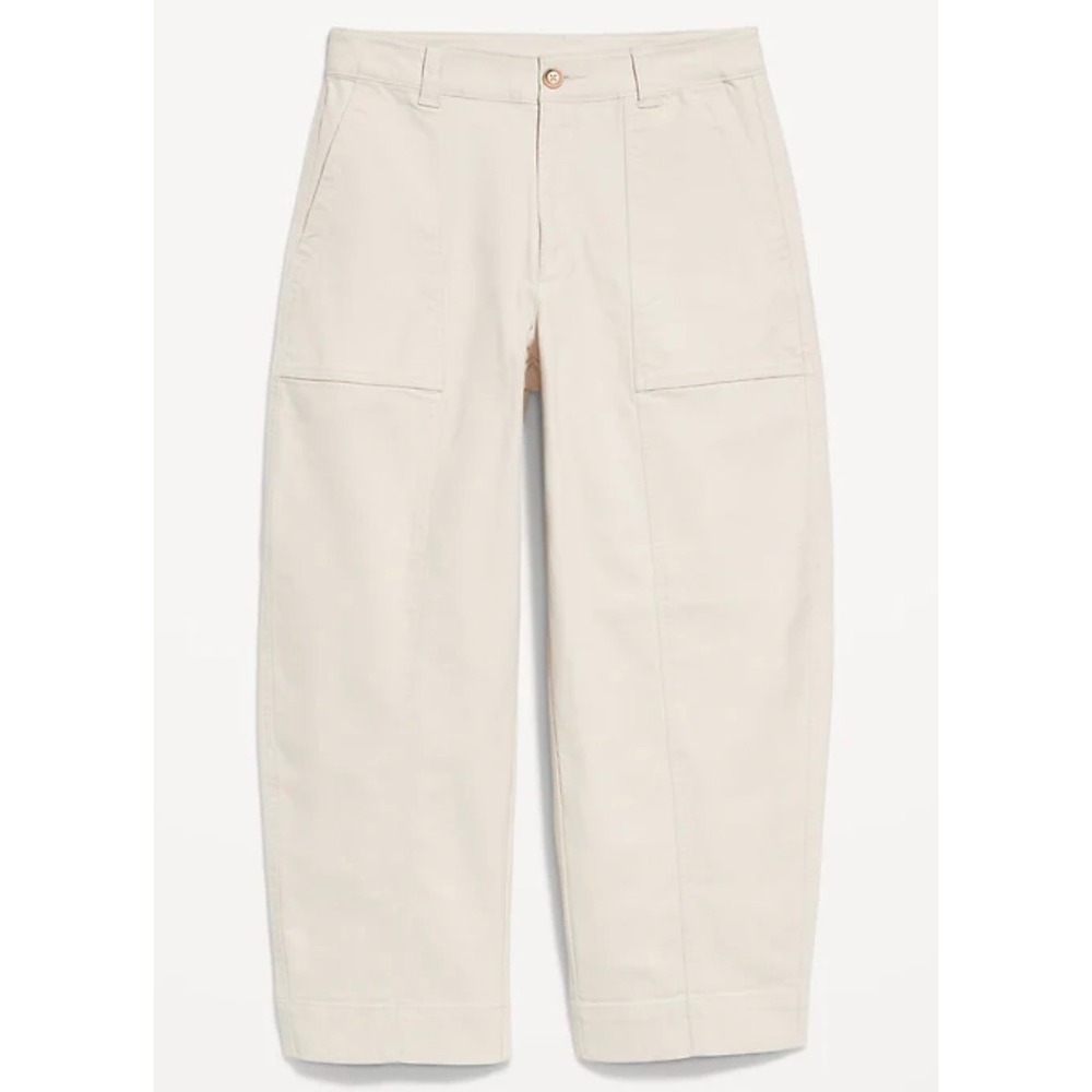 Old Navy Womens High-Rise Barrel Leg Pants Cream Off-White‎ Size 16 Utility Seam